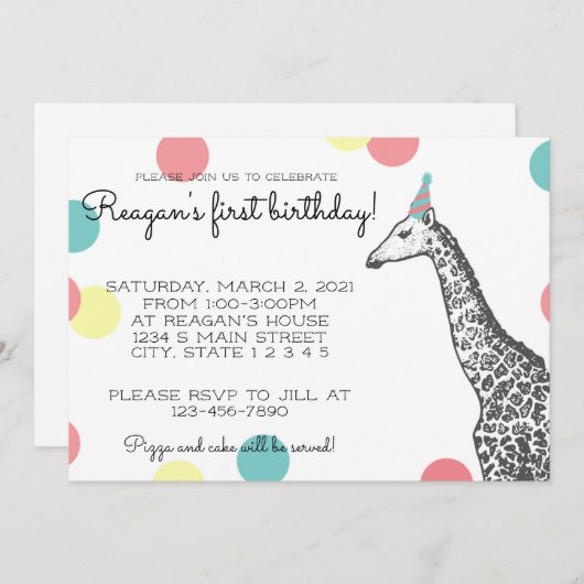 Giraffe Birthday Einladung (Vorne/Hinten)
