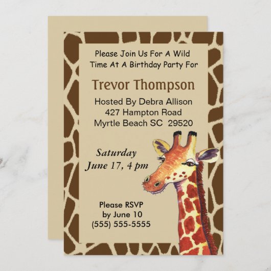 Giraffe Birthday Einladung (Vorne/Hinten)