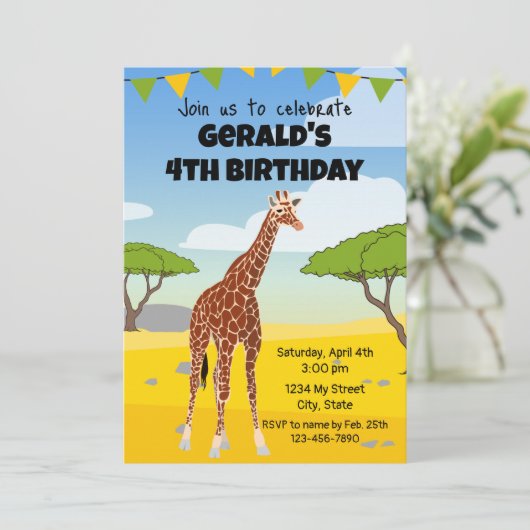 Giraffe Birthday Einladung (Stehend Vorderseite)