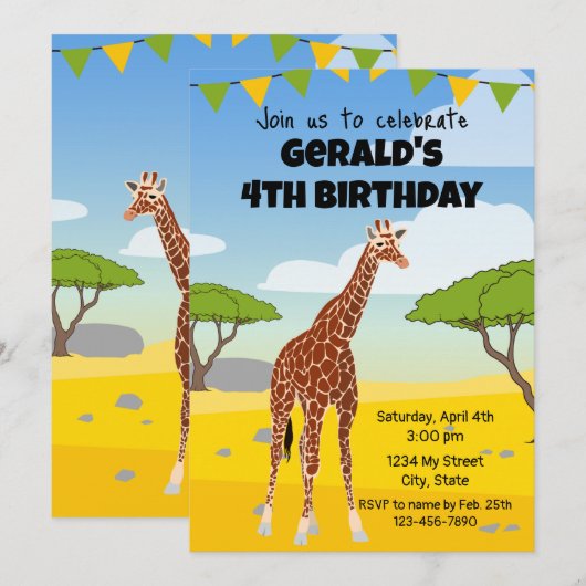 Giraffe Birthday Einladung (Vorne/Hinten)