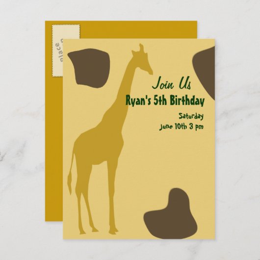 Giraffe Birthday lädt ein Einladungspostkarte (Vorne/Hinten)