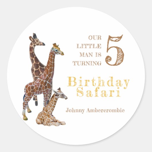 Giraffe Birthday Safari Runder Aufkleber (Vorderseite)