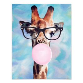 Giraffe Blasen Gum Blau mit dem Titel Hintergrund Fotodruck