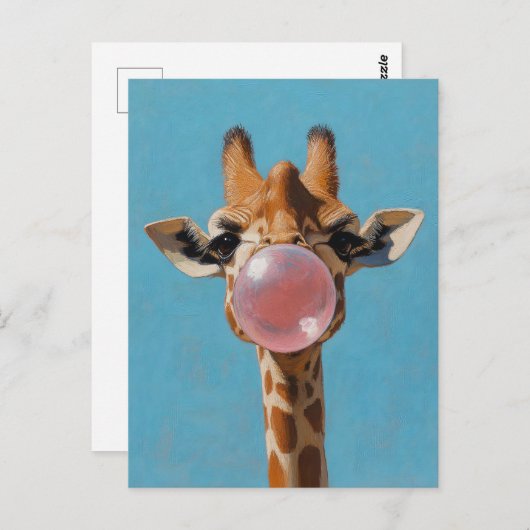 Giraffe Blasen Pink Bubblegum Bubble Postkarte (Vorne/Hinten)
