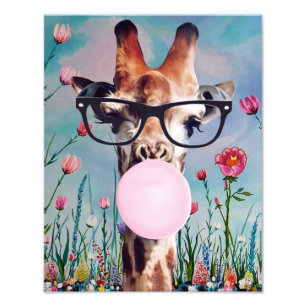Giraffe bläst Kaugummi Frühlingsgarten Hintergrund Fotodruck