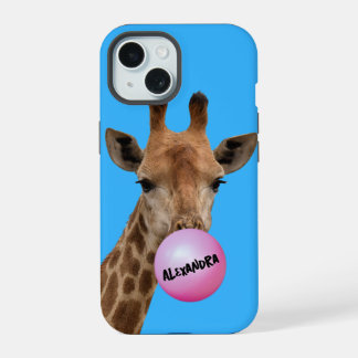 Giraffe bläst Kaugummiblase iPhone 15 Hülle