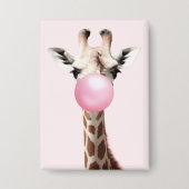 Giraffe bläst Pink Bubble Gum Whimsical Art Button (Vorderseite)