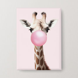 Giraffe bläst Pink Bubble Gum Whimsical Art Button