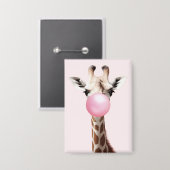 Giraffe bläst Pink Bubble Gum Whimsical Art Button (Vorderseite/Rückseite)