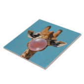 Giraffe bläst rosa Kaugummiblase Fliese (Seite)