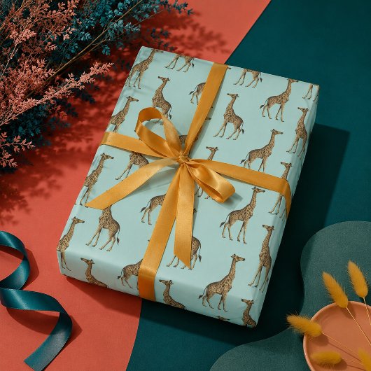 Giraffe Blau und Golden Geschenkpapier