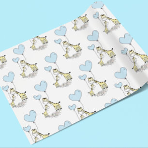 Giraffe Blaues Luftballon Mama Baby Shower Junge Geschenkpapier