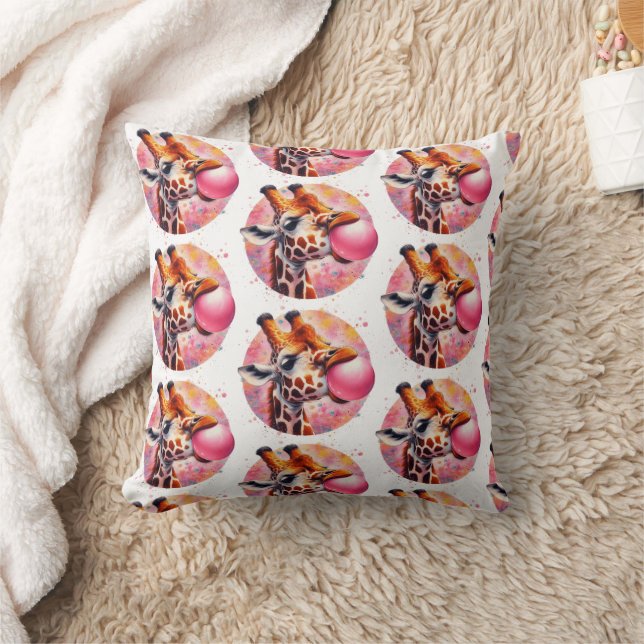 Giraffe Blows Bubblegum Print Kissen (Decke)