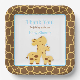 Giraffe Blue Boy Baby Shower Pappteller
