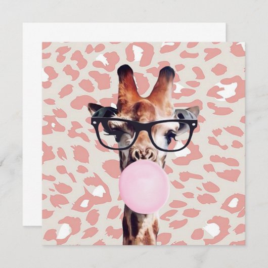 Giraffe blühende Gummi mit Hintergrund für Tierabd Dankeskarte (Vorne/Hinten)