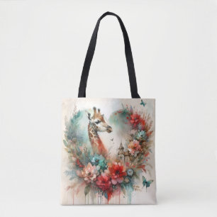 Giraffe Blumenlandschaft Aquarell Floral Safari Tasche