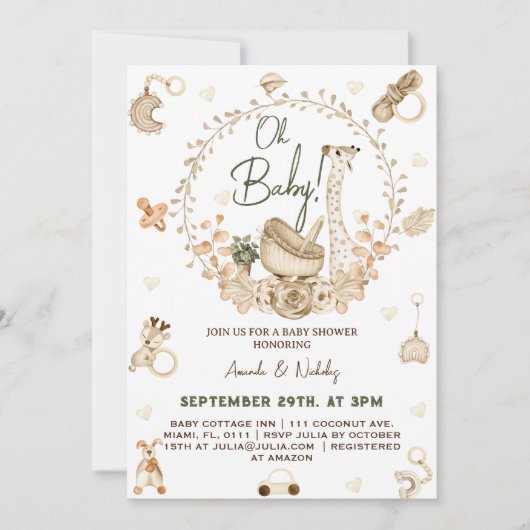 Giraffe Boho Baby Shower Einladung (Vorderseite)