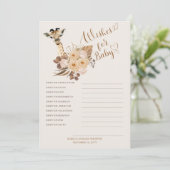 Giraffe Boho Grasses Baby Dusche Wünsche für Baby Einladung (Stehend Vorderseite)