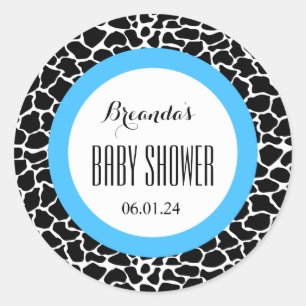GIRAFFE Boy Baby Shower Name Datum V07 BLUE Runder Aufkleber