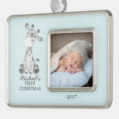 Giraffe Boys Baby's First Christmas Foto Ornament Rahmen-Ornament Silber (Links)
