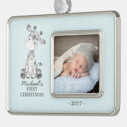 Giraffe Boys Baby's First Christmas Foto Ornament Rahmen-Ornament Silber (Links)