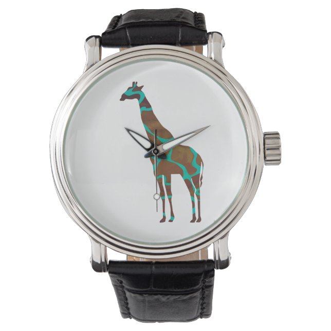 Giraffe, braun und Aquamarin Armbanduhr (Vorderseite)