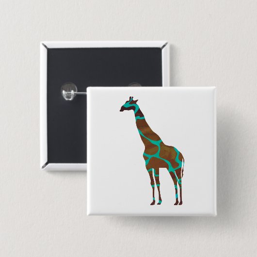 Giraffe, braun und Aquamarin Button (Vorne & Hinten)