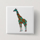 Giraffe, braun und Aquamarin Button (Vorderseite)
