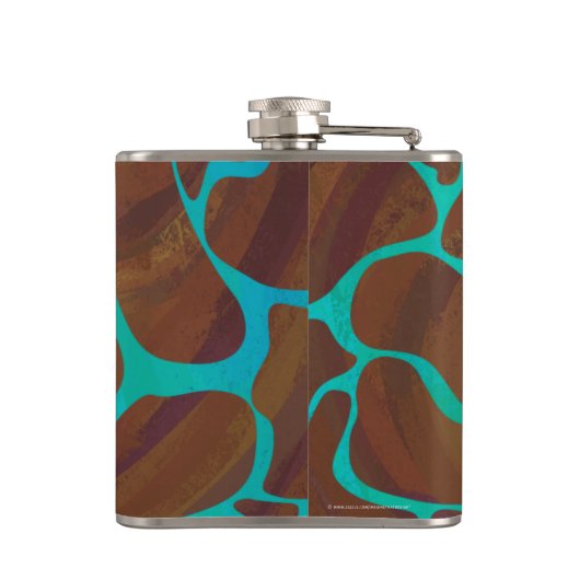 Giraffe, braun und Aquamarin Flachmann (Rückseite)