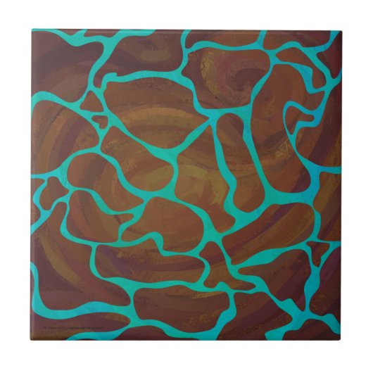 Giraffe, braun und Aquamarin Fliese (Vorderseite)