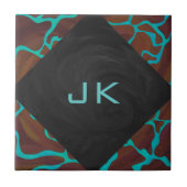 Giraffe, braun und Aquamarin Fliese (Vorderseite)