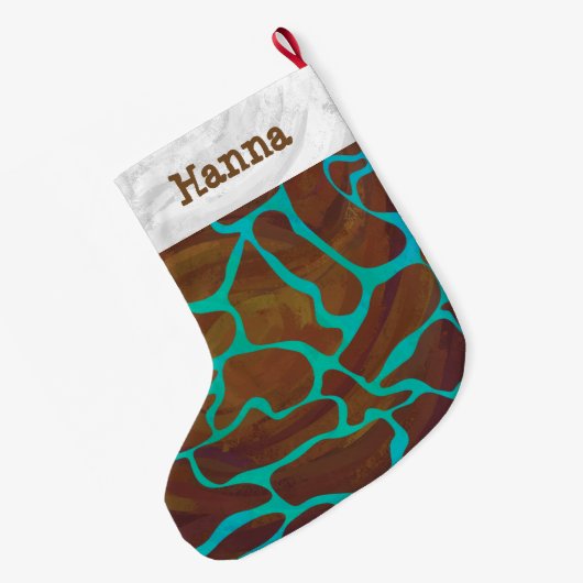Giraffe, braun und Aquamarin Großer Weihnachtsstrumpf (Rückseite (Hängend))