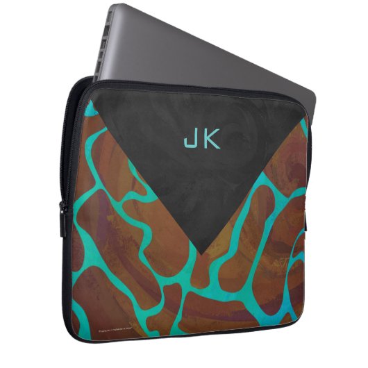 Giraffe, braun und Aquamarin Laptopschutzhülle (Vorne Rechts)
