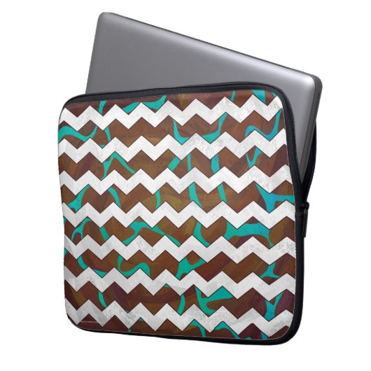 Giraffe, braun und Aquamarin Laptopschutzhülle (Vorderseite Links)