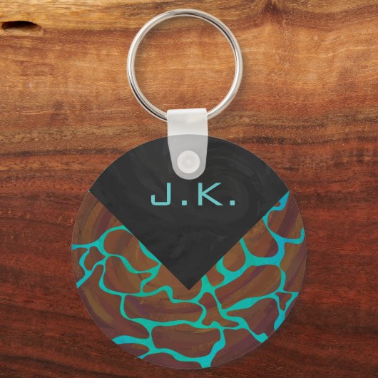 Giraffe, braun und Aquamarin Schlüsselanhänger (Vorderseite)