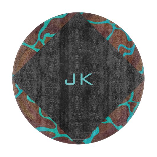 Giraffe, braun und Aquamarin Schneidebrett (Vorderseite)