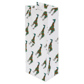 Giraffe Brown und Aquamarine Silhouette Geschenktüte Für Weinflaschen (Rückseite Schrägansicht)