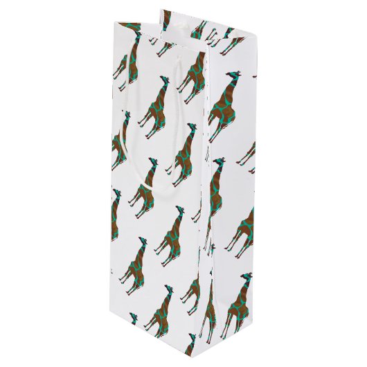 Giraffe Brown und Aquamarine Silhouette Geschenktüte Für Weinflaschen (Vorderseite Schrägansicht)