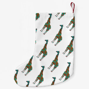 Giraffe Brown und Aquamarine Silhouette Kleiner Weihnachtsstrumpf