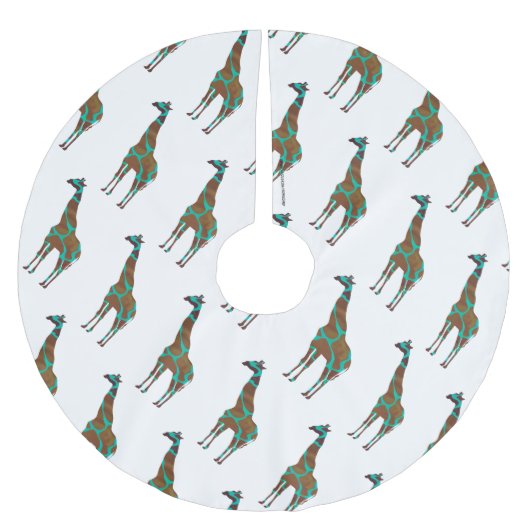 Giraffe Brown und Aquamarine Siloette Polyester Weihnachtsbaumdecke (Vorderseite)