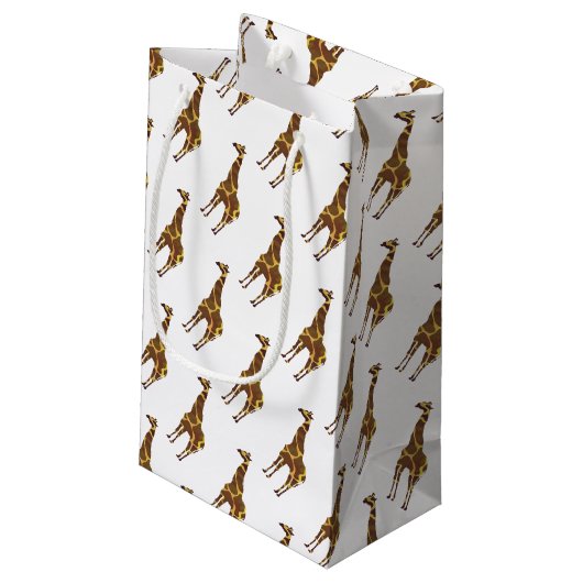 Giraffe Brown und Gelbe Silhouette Kleine Geschenktüte (Rückseite Schrägansicht)