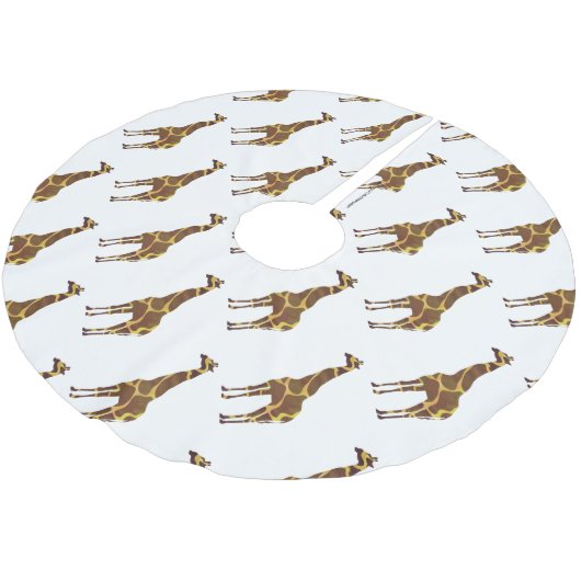 Giraffe Brown und Gelbe Silhouette Polyester Weihnachtsbaumdecke (Schrägansicht)