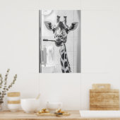 Giraffe Brushing Teeth Print, Funny Bathroom Poster (Küche)