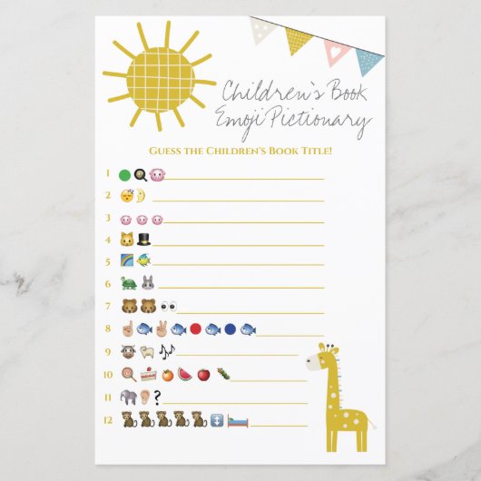 Giraffe Buch Emoji Pictionary Baby Shower Game (Vorderseite)
