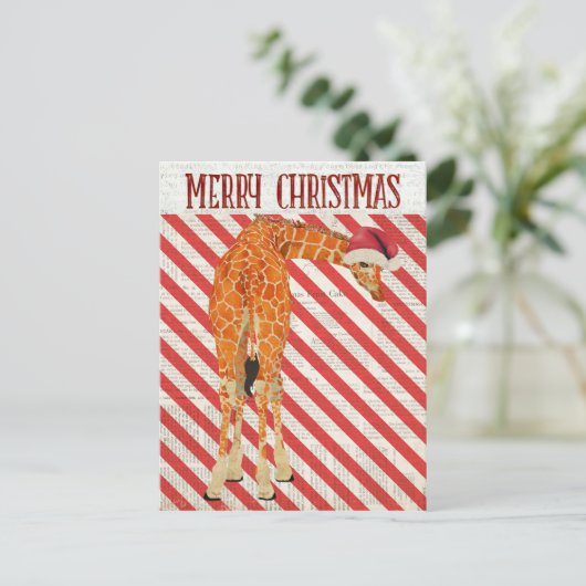 Giraffe Candy Cane Postcard Postkarte (Stehend Vorderseite)