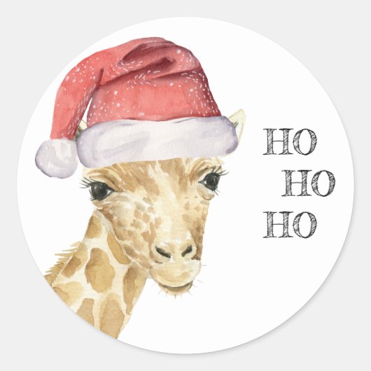 Giraffe Christmas Hat HO HO HO Runder Aufkleber (Vorderseite)