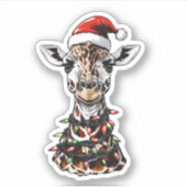 Giraffe Christmas Hat Xmas Aufkleber (Vorderseite)