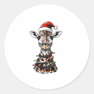 Giraffe Christmas Hat Xmas Runder Aufkleber