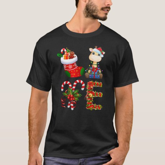 Giraffe Christmas Lights Led Funny Santa Hat Chris T-Shirt (Vorderseite)