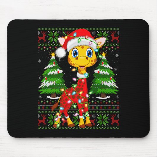 Giraffe Christmas Lights Santa Costume Ugly Xmas S Mousepad (Vorne)